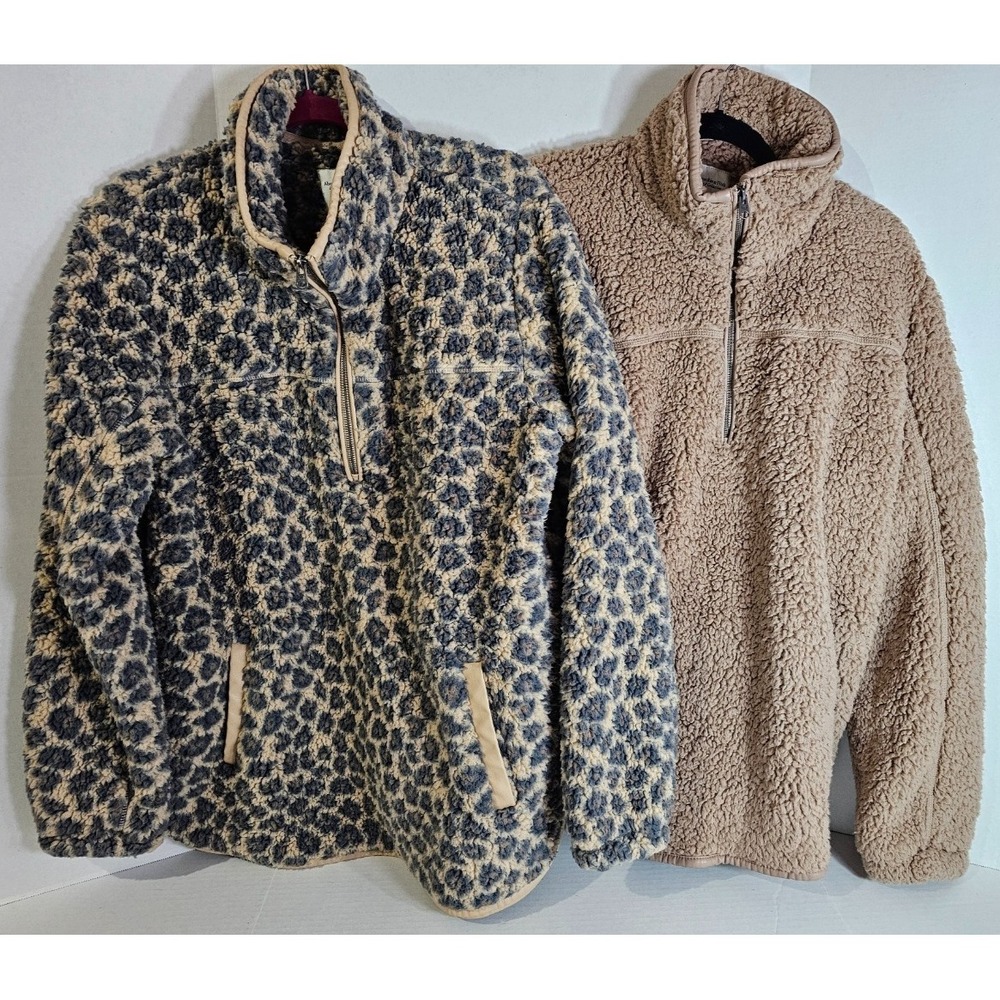 XL Lot of 2 Abercrombie & Fitch Soft 1/2 Zip Pullover Sherpa Fleece Pleather Trm